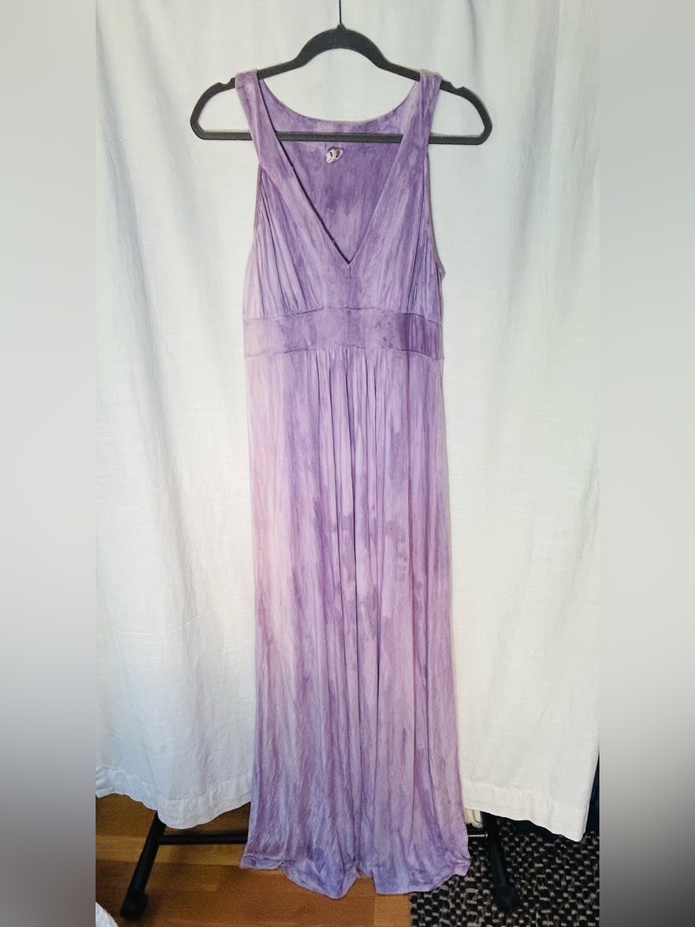Pink Lotus Lavender Tie Dye V-Neck Jersey Maxi Dress